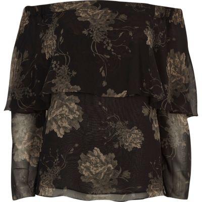 River Island Womens Floral Print Deep Frill Bardot Top