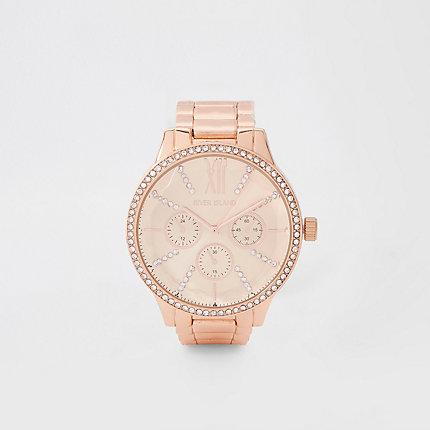 River Island Womens Rose Gold Tone Chain Link Strap Watch