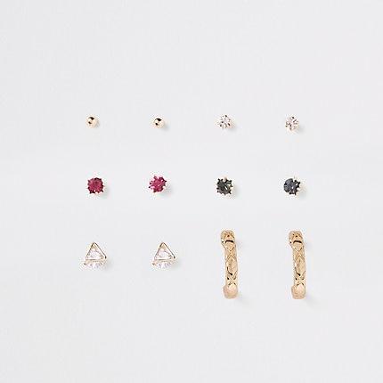 River Island Womens Rhinestone Gold Color Earring Multipack