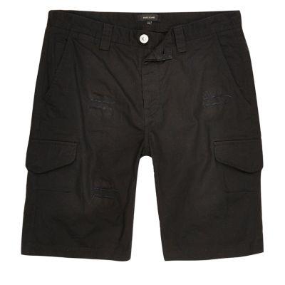 River Island Mens Slim Fit Distressed Cargo Shorts