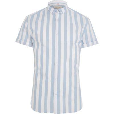 River Island Mens Stripe Muscle Fit Short Sleeve Shirt