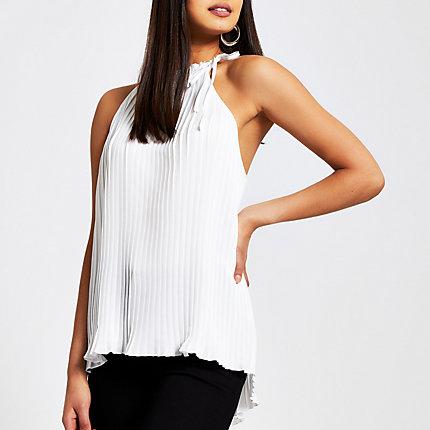 River Island Womens White Plisse Halter Neck Top