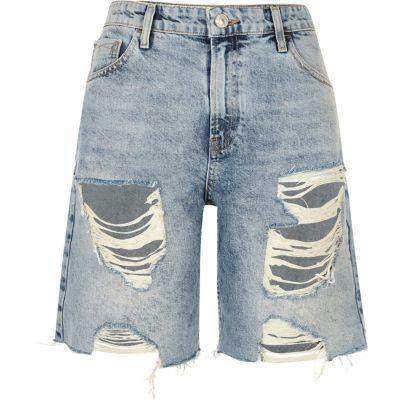 River Island Womens Mid Wash Ripped Denim Boyfriend Shorts