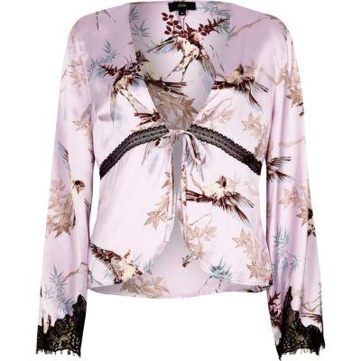 River Island Womens Bird Print Tie Front Pyjama Shirt
