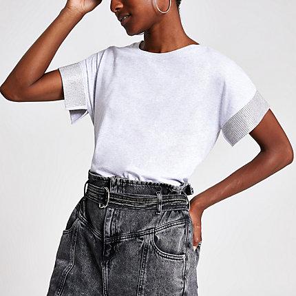 River Island Womens Short Sleeved Embellished Cuff T-shirt