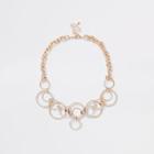 River Island Womens Gold Tone Pave Ring Chain Statement Necklace
