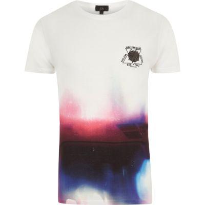 River Island Mens White Colour Fade Print Crew Neck T-shirt
