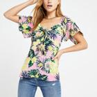 River Island Womens Palm Print Tie Front Tea Top