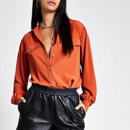 River Island Womens Rust Long Sleeve Utility Shirt