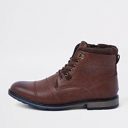 River Island Mens Lace-up Borg Lined Military Boots