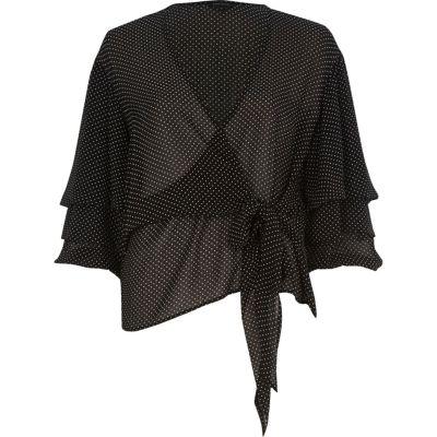 River Island Womens Spot Tie Front Puff Sleeve Blouse