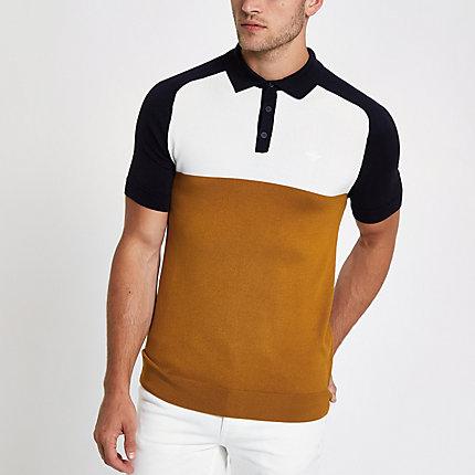 River Island Mens Slim Fit Color Block Polo Shirt