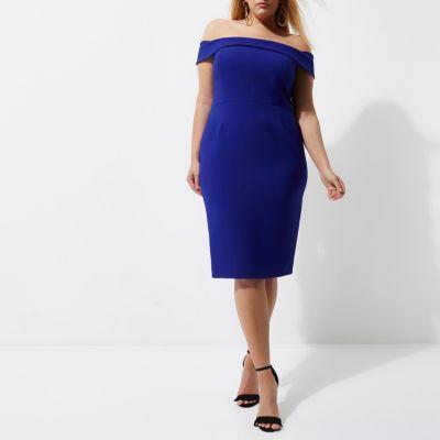 River Island Womens Plus Bardot Bodycon Midi Dress