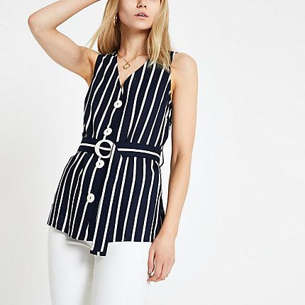 River Island Womens Stripe Belted Waist Top