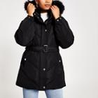 River Island Womens Faux Fur Hood Belted Puffer Jacket
