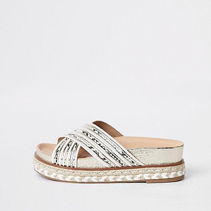 River Island Womens White Cross Strap Espadrille Platform Sandals