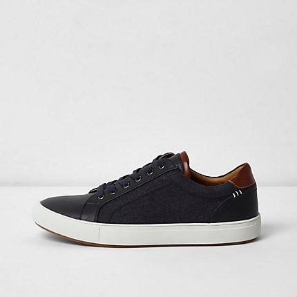 River Island Mens Denim Side Lace-up Trainers