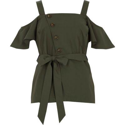 River Island Womens Asymmetric Button Tie Waist Top
