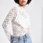 River Island Womens Lace Long Sleeve Frill Top