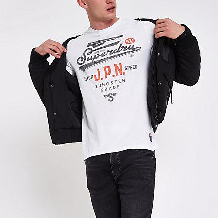 River Island Mens Superdry White Vintage Crew Neck T-shirt
