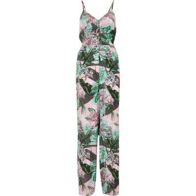 River Island Womens Tropical Leaf Print Knot Back Jumpsuit