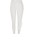 River Island Womens White Ruffle Side Amelie Super Skinny Jeans