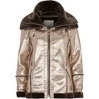 River Island Womens Silver Cracked Coated Metallic Aviator Jacket