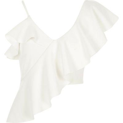 River Island Womens White Asymmetric Frill Crop Top
