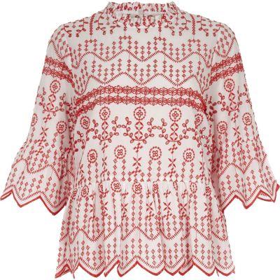 River Island Womens Embroidered Long Sleeve Smock Top
