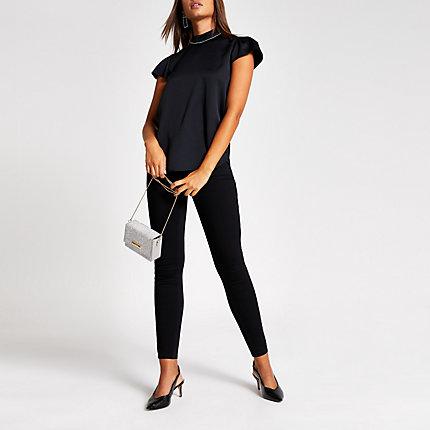 River Island Womens Short Sleeve Diamante High Neck Top