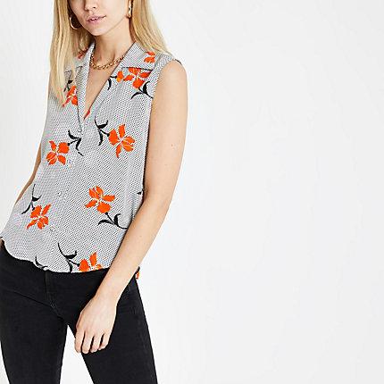 River Island Womens Floral Spot Print Sleeveless Shirt