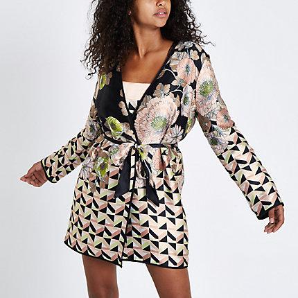 River Island Womens Satin Floral Padded Dressing Gown