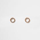 River Island Womens Rose Gold Tone Pave Circle Stud Earrings