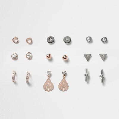 River Island Womens Rose Gold And Silver Tone Stud Earrings Pack