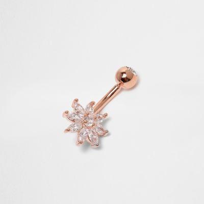 River Island Womens Rose Gold Tone Flower Belly Bar