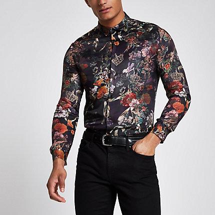 River Island Mens Floral Button-up Shirt