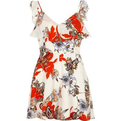 River Island Womens Floral Print Frill Playsuit