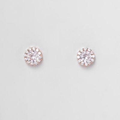 River Island Womens Rose Gold Cubic Zironia Stud Earrings