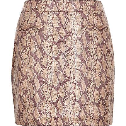 River Island Womens Plus Faux Leather Snake Print Mini Skir