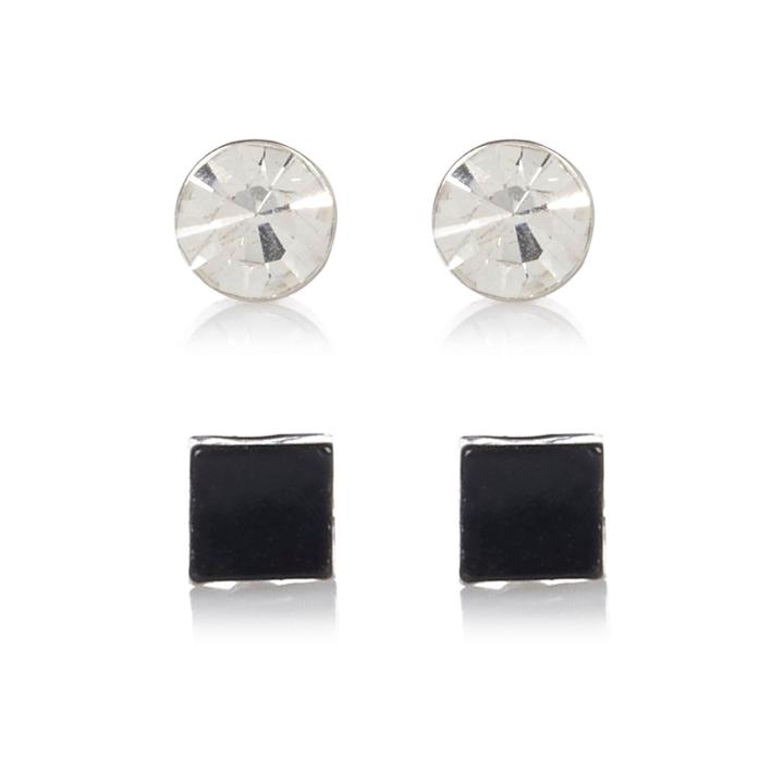 River Island Mensblack And Rhinestone 2 Pack Bling Earrings