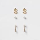 River Island Womens Gold Plated 's' Cubic Zirconia Stud Multipack