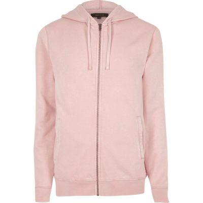 River Island Mens Burnout Zip Front Hoodie