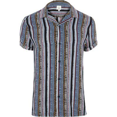 River Island Mens Aztec Print Short Sleeve Revere Shirt
