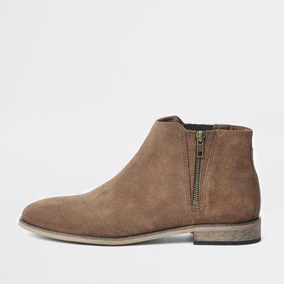 River Island Mens Suede Zip Chelsea Boots