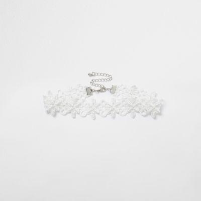 River Island Womens White Lace Seedbead Embellished Choker