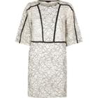 River Island Womens White Floral Lace Flared Sleeve Dress