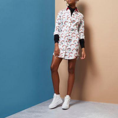 River Island Womens White Design Forum Hand Print Shirt Dress