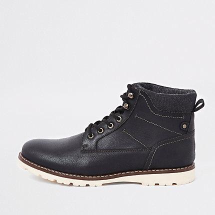 River Island Mens Faux Leather Lace-up Work Boots