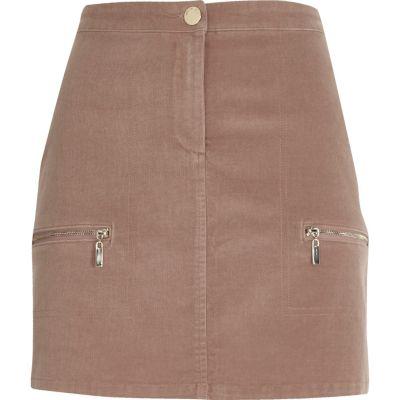River Island Womens Dusty Cord Zip Pocket Mini Skirt