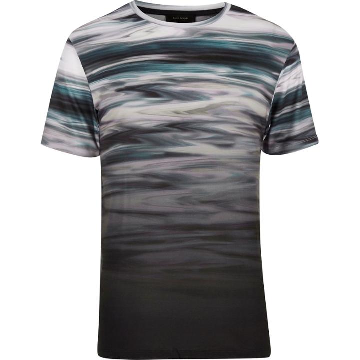 River Island Mensblack Faded Marble Print T-shirt